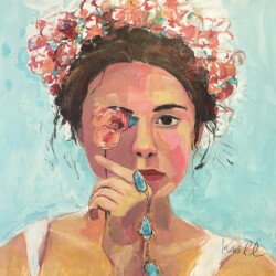 Frau mit Blumenkranz